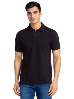 Raymond - Regular Fit Solid Black Polo T-Shirt