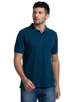 Raymond - Regular Fit Solid Teal Polo T-Shirt