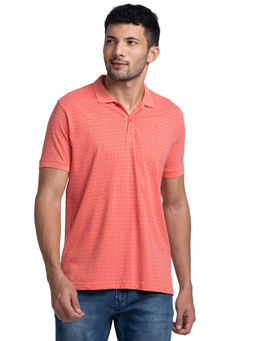 Raymond - Regular Fit Printed Pink Polo T-Shirt
