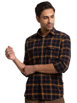 Parx - Slim Fit Checkered Navy Blue Shirt
