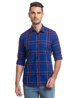 Parx - Slim Fit Checkered Blue Shirt