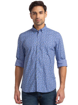 Parx - Slim Fit Printed Blue Shirt