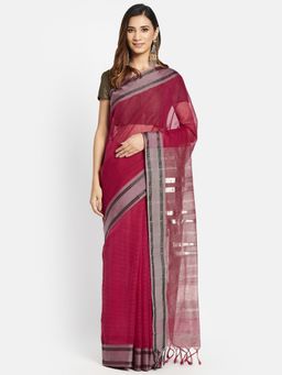 Fabindia - Maroon Cotton Woven Saree without Blouse