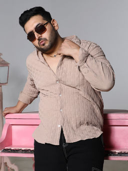 Instafab Plus - Mens Beige Self-Design Intertwine Shirt