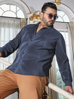 Instafab Plus - Mens Navy Blue Pleat-Creased Shirt