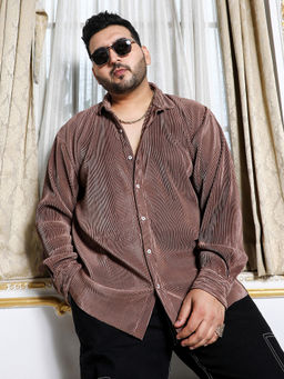 Instafab Plus - Mens Mocha Brown Pleat-Creased Shirt