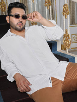 Instafab Plus - Mens Chalk White Pleat-Creased Shirt