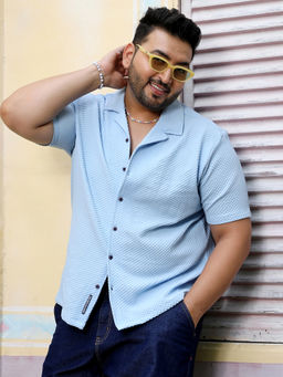 Instafab Plus - Mens Light Blue Self-Design Block Shirt