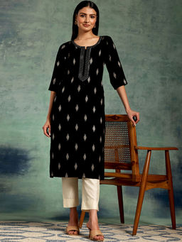 Libas - Black Viscose Rayon Straight Kurta with One Side Pocket