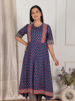 ARAMYA - Blue Soft Cotton Ajrakh Print Kurta for Women