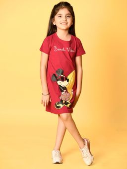 Napchief - Disney - Beach Vibe Dress Pure Cotton Half Sleeve - Maroon