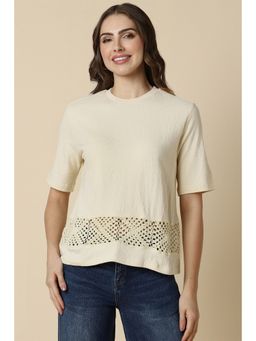 Allen Solly - Women Beige Self Design Casual T-Shirt