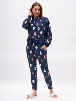 Sweet Dreams - Women Printed Navy Blue Full Sleeves T-shirt & Pyjama (Set of 2)