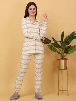 Sweet Dreams - Women Stripes Peach Shirt & Pyjama (Set of 2)