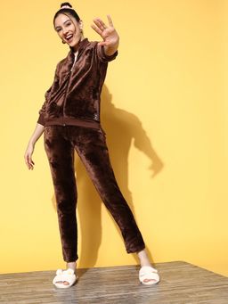 Sweet Dreams - Women Solid Brown Jacket & Pyjama (Set of 2)