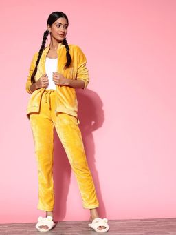 Sweet Dreams - Women Solid Yellow Jacket & Pyjama (Set of 2)
