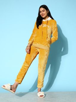 Sweet Dreams - Women Solid Yellow Hoodie & Pyjama (Set of 2)