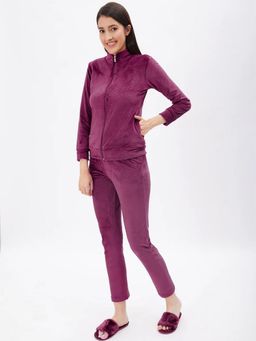 Sweet Dreams - Women Solid Purple Jacket & Pyjama (Set of 2)