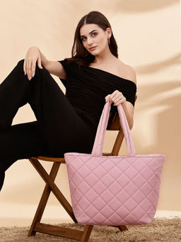 Anekaant - Uno Baby Pink Polyester Diamond Quilted Handheld Bag