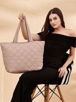 Anekaant - Uno Tan Polyester Diamond Quilted Handheld Bag