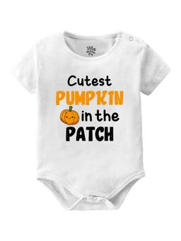 Baby Buzz - Unisex Cutest Pumpkin In The Patch Text Printed Baby Romper - White