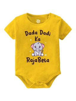 Baby Buzz - Unisex Dada Dadi Ka Raja Beta Printed Baby Romper - Yellow