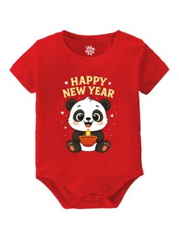 Baby Buzz - Unisex Happy New Year Panda Printed Baby Romper - Red