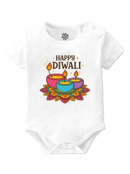 Baby Buzz - Unisex Happy Diwali Diya Printed Baby Romper - White