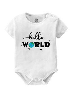 Baby Buzz - Unisex Hello World Text Printed Baby Romper - White