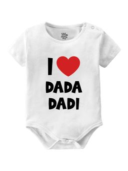 Baby Buzz - Unisex I Love Dada Dadi Text Printed Baby Romper - White