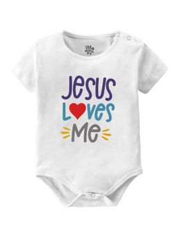 Baby Buzz - Unisex Jesus Loves Me Text Printed Baby Romper - White