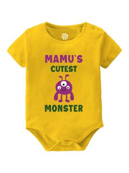 Baby Buzz - Unisex Mamu's Cutest Monster Printed Baby Romper - Yellow