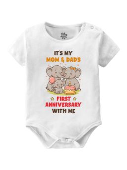 Baby Buzz - Unisex It's My Mom and Dad's First Anniversary with Me Baby Romper - White