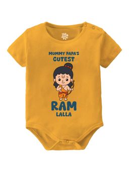 Baby Buzz - Unisex Mumma Papa's Cutest Ram Lalla Printed Baby Romper - Yellow