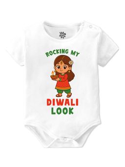 Baby Buzz - Unisex Rocking My Diwali Look Printed Baby Romper - White