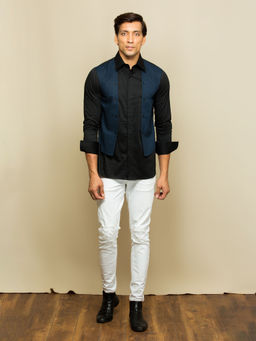Echke - Black Shirt with Blue Chest Patch and Buttons