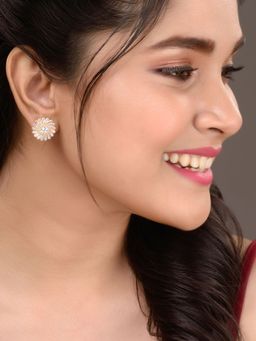 Saraf RS Jewellery - Gold Toned White AD Studded Sun Stud Earrings
