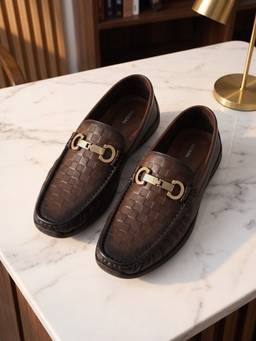 REGAL - Brown Men Embossed Leather Buckled Loafers