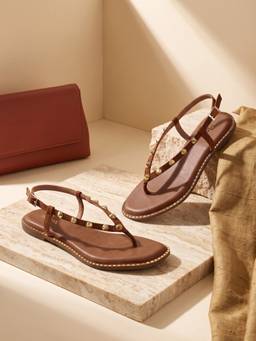 ROCIA - Brown Women Studded Flat Sandals