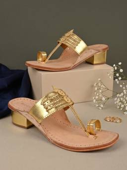 ROCIA - Gold Women Traditional Ethnic Block Heels
