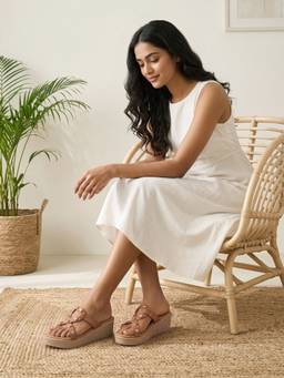 ROCIA - Beige Women Studded Casual Wedges Heels