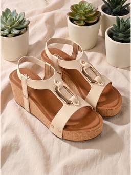 ROCIA - Cream Women Buckled Wedges Heels