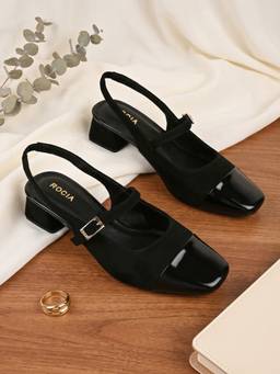 ROCIA - Black Women Suede Slingback Block Heels