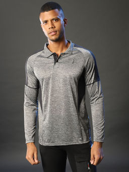 Campus Sutra - Self Design Men Polo Neck Grey Sports T-shirts