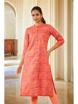 Soch - Women Peach Rayon Printed Kurta