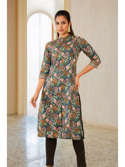 Soch - Women Navy Blue Rayon Floral Print Kurta