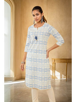 Soch - Women Off White Cotton Embroidered Kurta