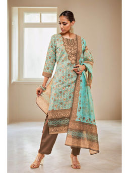 Soch - Women Turquoise Cotton Floral Kurta with Pant & Dupatta (Set of 3)