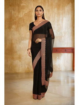 Soch - Black Stone Embellished Chiffon Saree with Stone Work with Unstitched Blouse