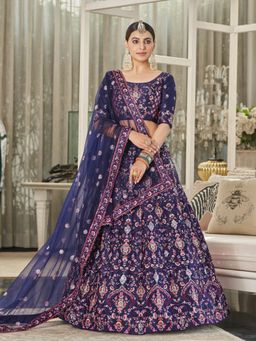 Odette - Festive Designer Navy Blue Semi Stitched Lehenga With Unstitched Blouse (Set of 3)